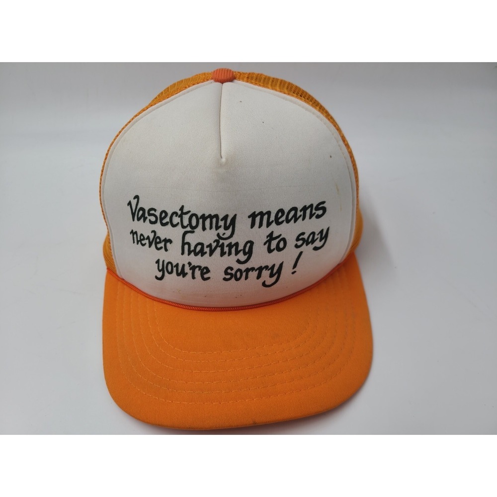 Vintage Vasectomy Means Never Say Sorry Mesh Trucker Snapback Hat Cap Funny Joke